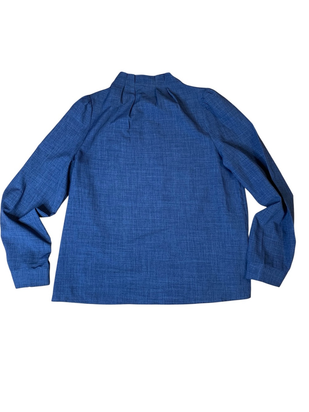 SHEIN Slate Blue Textured High Mock Neck Keyhole Back Long Sleeve Blouse - Large
